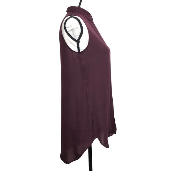 J. Crew Top Sheer Purple Plum Collared Chiffon Tank High Low Tunic 0 - Picture 4 of 8